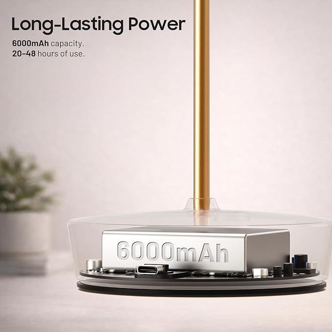Cordless LED Table Lamp，Rechargeable Battery Desk Lamps, 3 Color Stepless Dimmable Metal Battery Table Lamps, Portable Waterproof Table Light for Indoor/Outdoor/Restaurant (2Pack Brass)