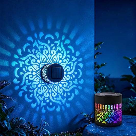 1 Pcs Solar Mandala Lights Outdoor: Metal Waterproof Solar Wall Lights with Decorative Projection Pattern - Solar Garden Lights for Fence Patio Deck Backyard Walkway Yard Decor