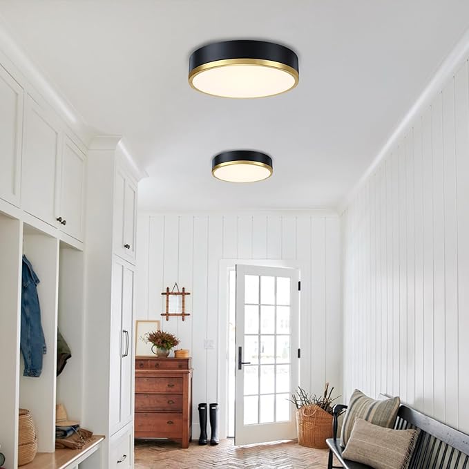 Flush Mount Ceiling Light Fixture, Black Gold LED Ceiling Light, 13 Inch 22W Dimmable Modern Flush Mount Lights for Hallway, Bedroom, Kitchen