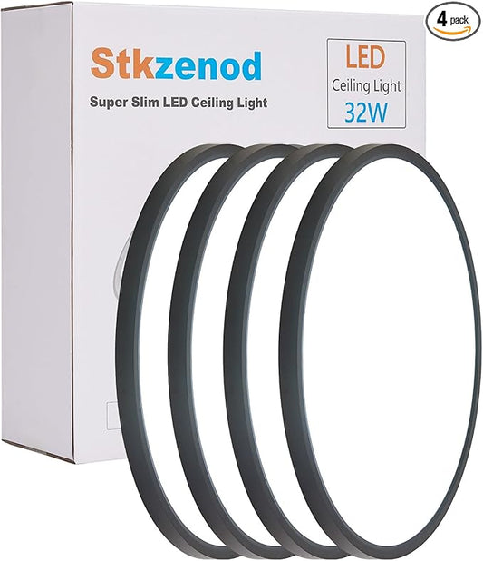 4PK 15.8 Inch LED Flush Mount Ceiling Light Fixture, 32W,3200LM,3000K/4000K/6000K CCT Selectable,0.67 inch Super Slim LED Ceiling Light for Bedroom,Hallway,Kitchen,Black