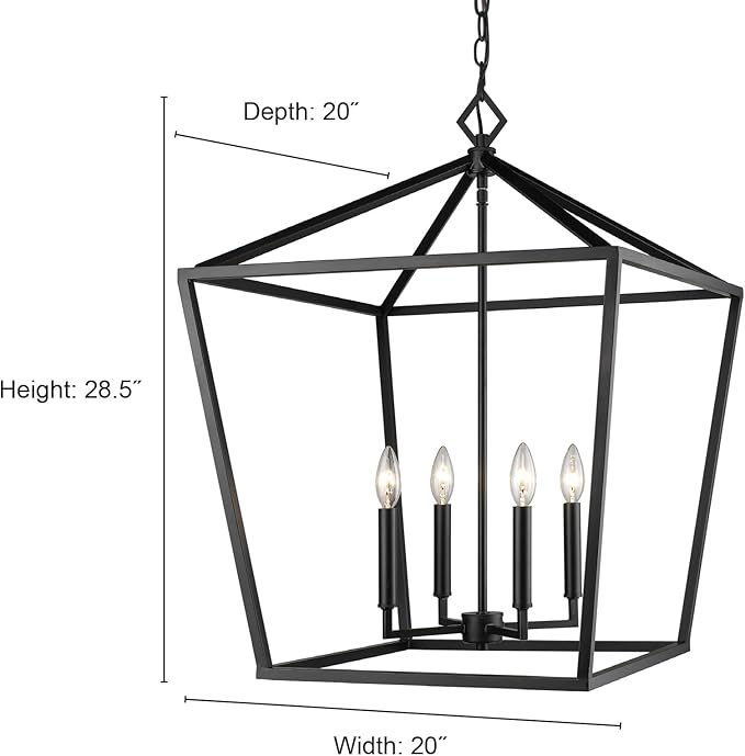 ML Lighting 3254-MB Transitional Four Light Pendant from None Collection in Black Finish