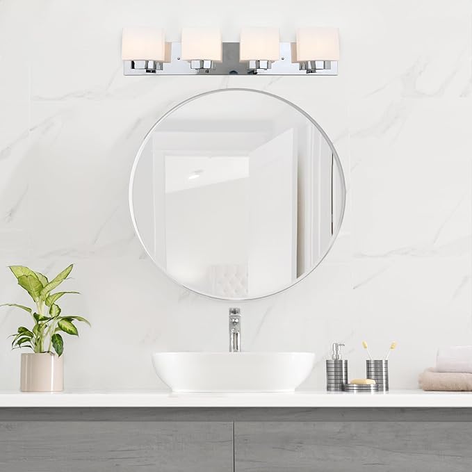 Design House Dove Creek Bathroom Light Fixtures - Traditional 4-Light Vanity Lights for Bathroom - Dimmable Vanity Lights with Frosted Glass – Polished Chrome – Design House, 589671