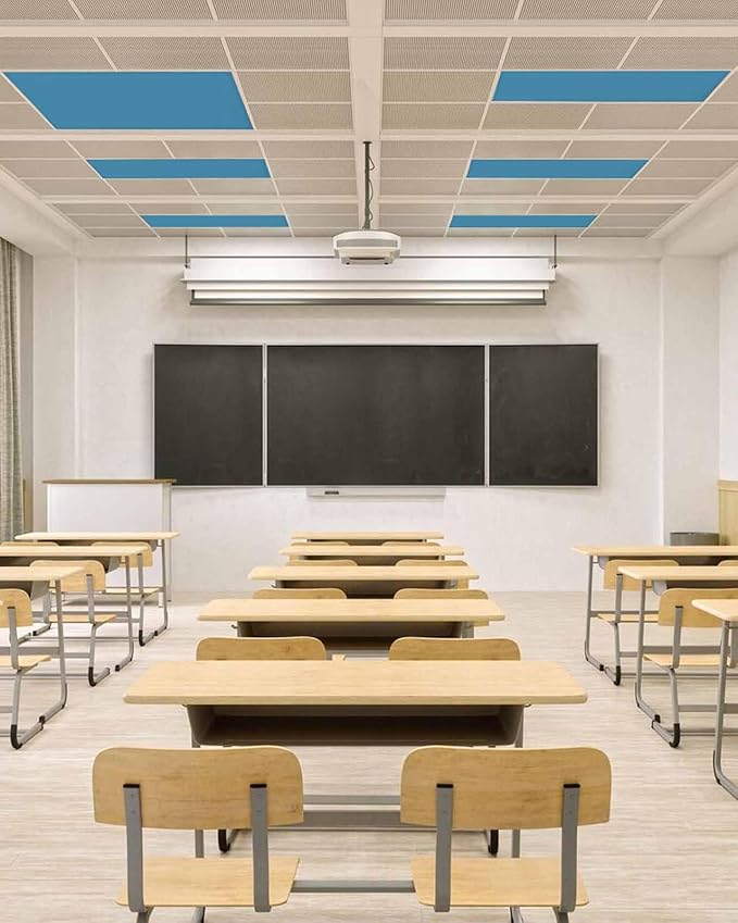Magnetic Light Cover for Classroom Drop Ceiling,2 Pack 4x2 Ft Fluorescent Light Covers for Office Home Ceiling Light Blue Solid Color Lampshade