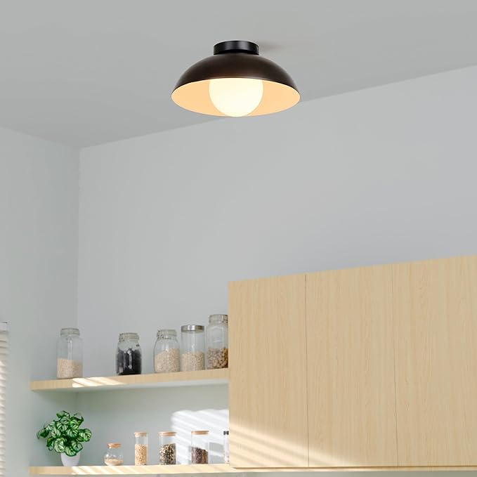 Globe Electric 66000076 1-Light Flush Mount Ceiling Light, Matte Black and White Opal Glass Dual Shade, Modern Lighting for Kitchen Island or Dining Room, Wall and Dimmer Switch Compatible