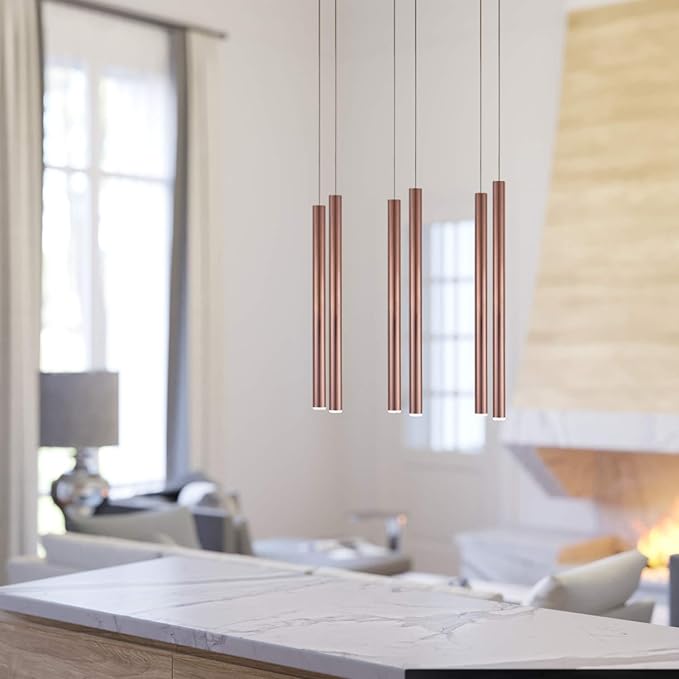 CANALIS 6 Mini Pendant Lighting Copper - LED Hanging Light Fixture for Kitchen Island, Bar, Foyer - Cluster Pendants - Dimmable, Adjustable Wire, Lamp Bulb Included
