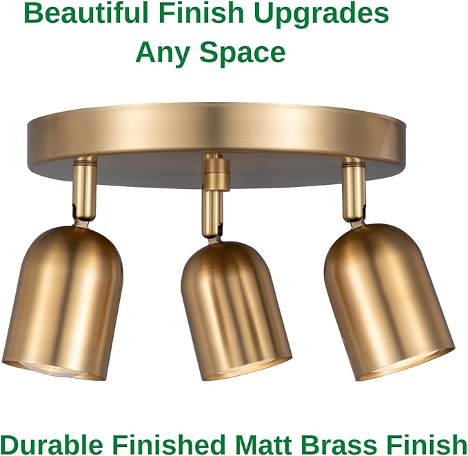 3 Light Track Lighting Kit Canopy,Matt Brass Finish with Modern Flush Mount Ceiling Spotlight for Kitchen,Bedroom,Living Room,Home Improvement