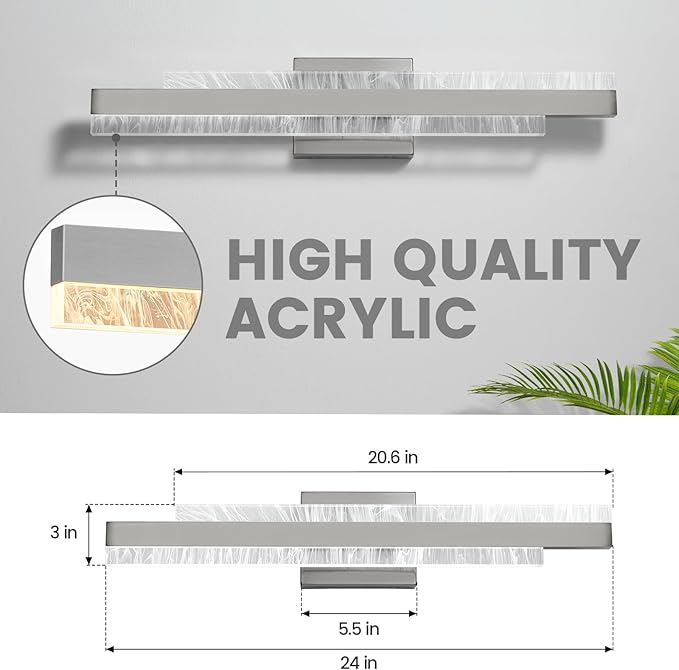 Modern Bathroom Vanity Light: Brushed Nickel 24 inch 28W Dimmable LED Bath Bar Light Fixtures Over Mirror - Wall Sconce Picture Lights for Living Room Bedroom 3000k