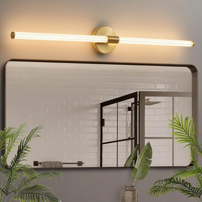 Dimmable LED Bathroom Vanity Lights Hardwired 360° Full Lighting Bathroom Light Fixtures Over Mirror Vanity Light Bar Modern Wall Sconce Warm Light for Bedroom Living Room - Gold, 39 inch