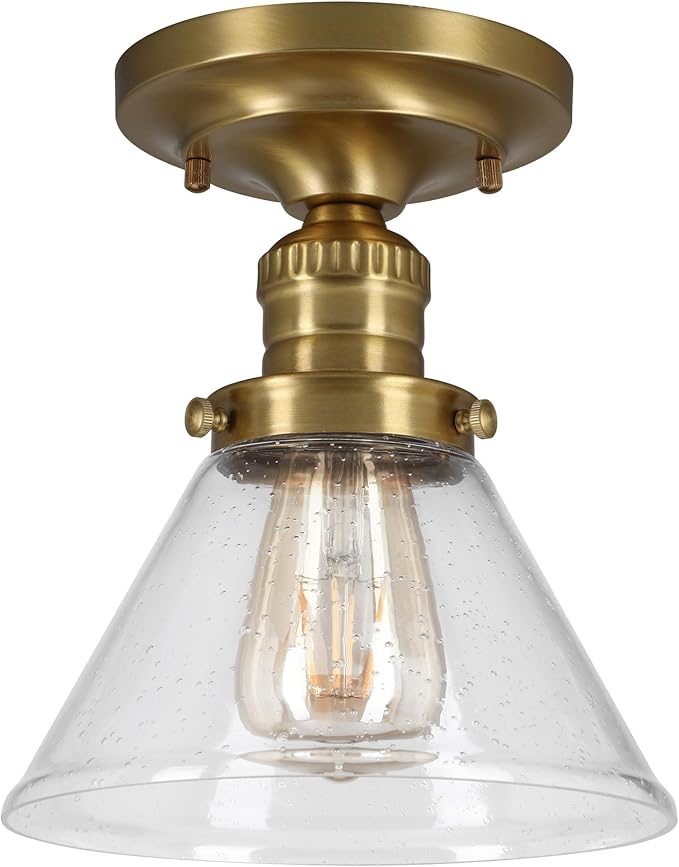 Design House Augustin Ceiling Light, 1-Light, Semi-Flush, Seeded Glass Glow, Dimmable, E26 Socket, Durable Metal Frame, Satin Gold, 7.9 in L x x 7.9 in W x 9.1 in H, 589069-SG