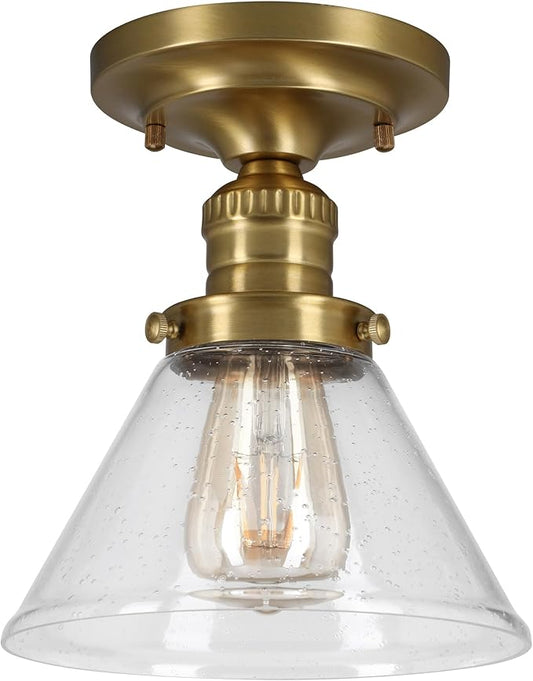 Design House Augustin Ceiling Light, 1-Light, Semi-Flush, Seeded Glass Glow, Dimmable, E26 Socket, Durable Metal Frame, Satin Gold, 7.9 in L x x 7.9 in W x 9.1 in H, 589069-SG