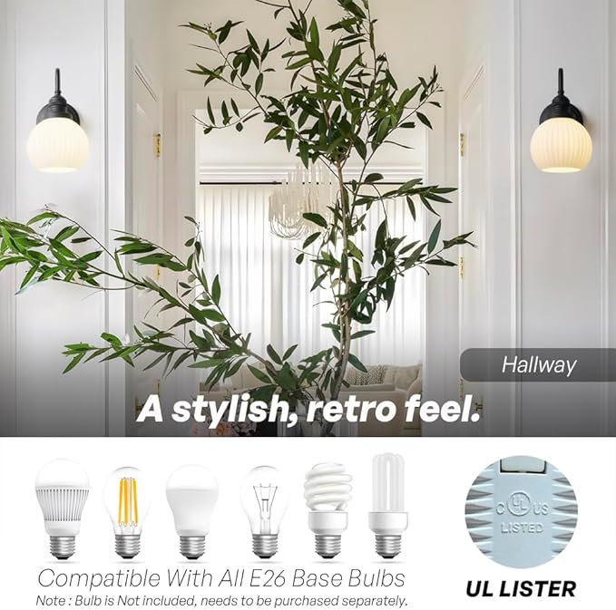 Vintage Wall Sconce Light Farmhouse Black Bathroom Vanity Light with Frosted Milk White Glass Shade Hardwire Sconce Indoor Wall Lamp Fixture for Bathroom Mirror Living Room Bedroom Kitchen