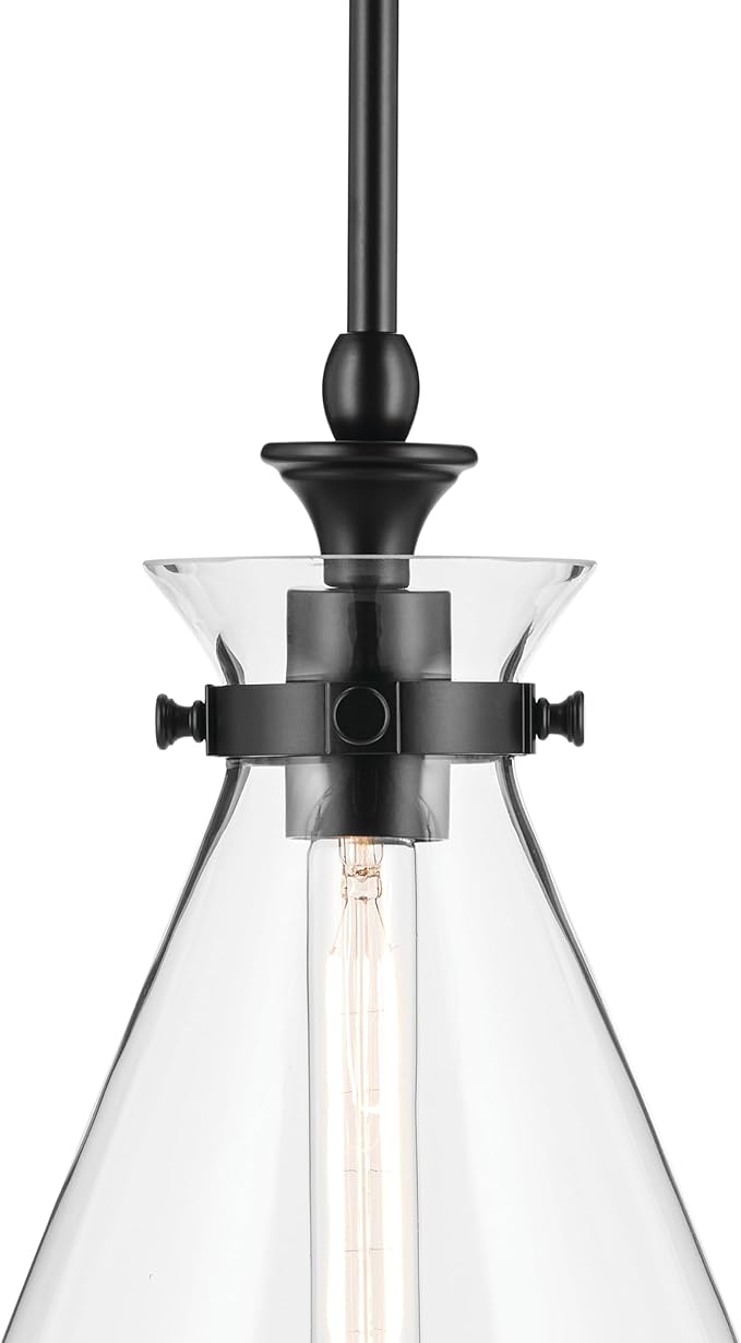 Kichler Laria 1-Light Pendant, Updated Traditional Light, Sloped Ceiling Compatible, for Kitchen with Clear Glass in Black (14.5" x 10.5"), 52774BKCLR