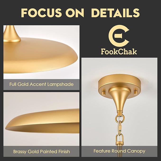 Gold Pendant Light 15.7in Pendant Lights Kitchen Island Pendant Light Fixture with Adjustable Brass Gold Modern Pendant Lighting for Dining Room Kitchen Sink, E26