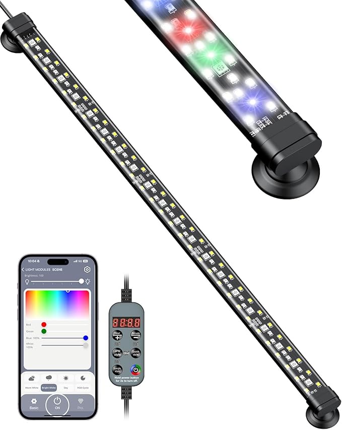 Pawfly Aquarium Light with Bluetooth for Plants, 10W 20 inch Full Spectrum Fish Tank Light for 20-40 inch Fish Tanks, Submersible LED Lights with App Control, Timer Modes & Adjustable Brightness