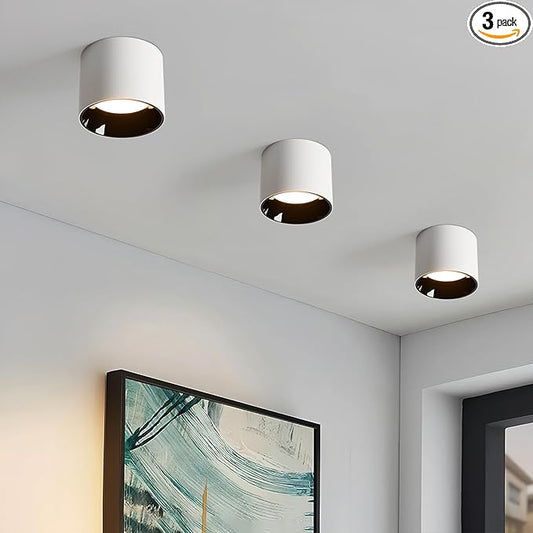Flush Mount LED Ceiling Light Fixture, 20W Dimmable & 3000K/4000K/6000K Adjustable Ceiling Lights, Modern Close to Ceiling Lamps for Closet Hallway Kitchen Entryway Living Room, 4.7Inch, White, 3 Pack