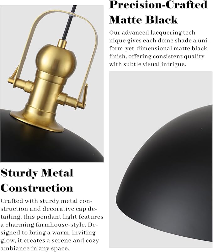 Black and Gold Pendant Lights 2 Pack, 13.8 Inch Black Farmhouse Pendant Light, Industrial Pendant Light Kitchen Island, Island Pendant Lights for Kitchen Barn Hallway Porch Dining Room