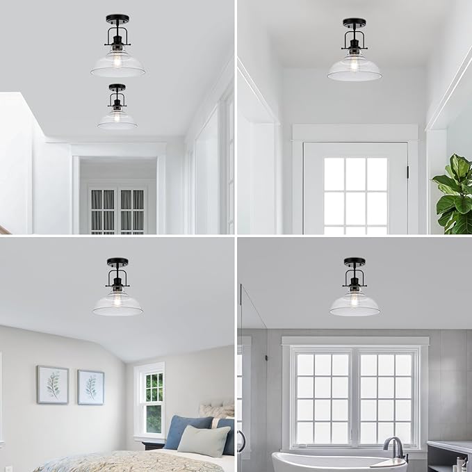 WILON Rustic Farmhouse Ceiling Light, Kitchen Lighting Fixtures Ceiling Lamp, Seeded Glass Ceiling Light, Semi Flush Mount Ceiling Lights for Sink Foyer Entryway Bathroom Laundry Room Hall Hallway