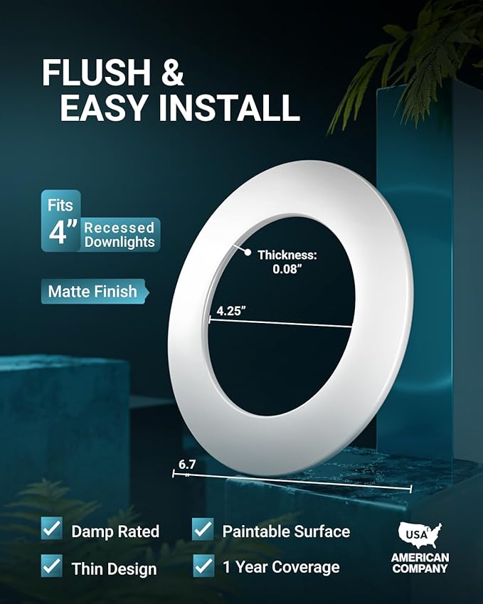 Sunco 24 Pack Goof Rings for 4 Inch Recessed Lights White Can Light Goof Trim Ring, Outer Diameter 6.7-inch, Inner Diameter 4.25-inch, Durable Plastic Design, Matte Finish, Flush Mount.