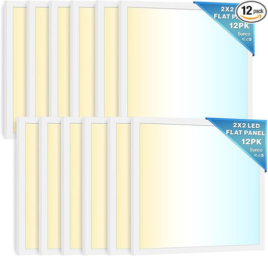 Sunco 12 Pack 2x2 LED Flat Panel Light, Dual Selectable CCT 4000K/5000K/6000K & Selectable Wattage 30W/35W/40W, 5200 Lumens, Dimmable 0-10V, Back-Lit Troffer Replacement Light Fixture ETL