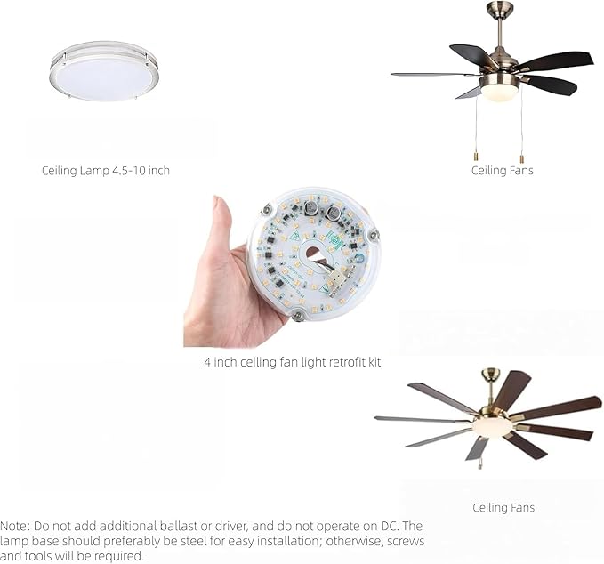 4 inch LED Retrofit Light Kit for Ceiling Fan Light Replacement Panel PCB 18W 6000K 2200LM 120V CRI90 Dimmable ETL (White 6000K)