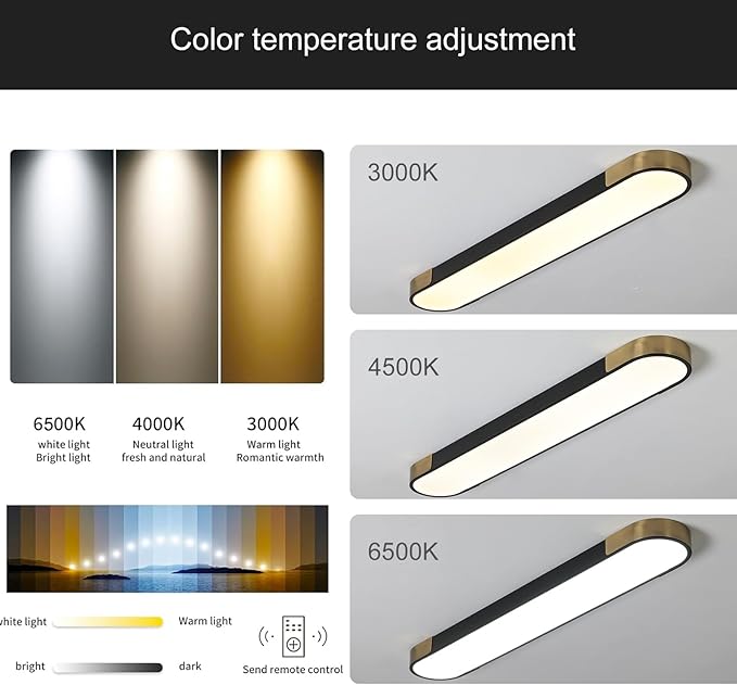 Qcyuui Kitchen Lighting Fixtures Ceiling,39.4 Inch Dimmable Modern Led Ceiling Light,Black and Gold Long Linear Ceiling Light Fixture for Office Bedroom Kitchen Hallway,(48W/3000-6500K)