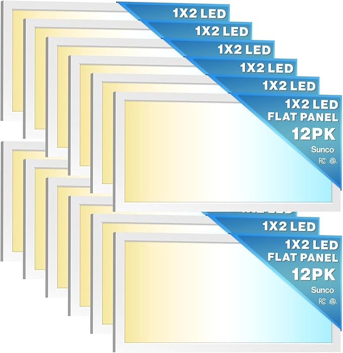 Sunco 12 Pack 1x2 LED Flat Panel Lights, Dual Selectable CCT 3500K/4000K/5000K & Selectable Wattage 16W/18W/20W, 2000 LM, Dimmable Triac, Back-Lit Drop Ceiling Troffer Replacement Light - ETL, FCC