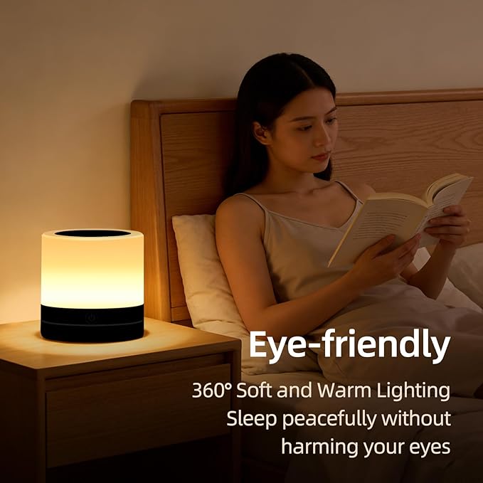 Portable Night Light for Kids, USB Rechargeable Small Desk Lamp,13 RGB Colors & 4 Brightness & 1 Remote, Touch Bedside Table Lamp for Nursery Bedroom Living Room Home (Black)
