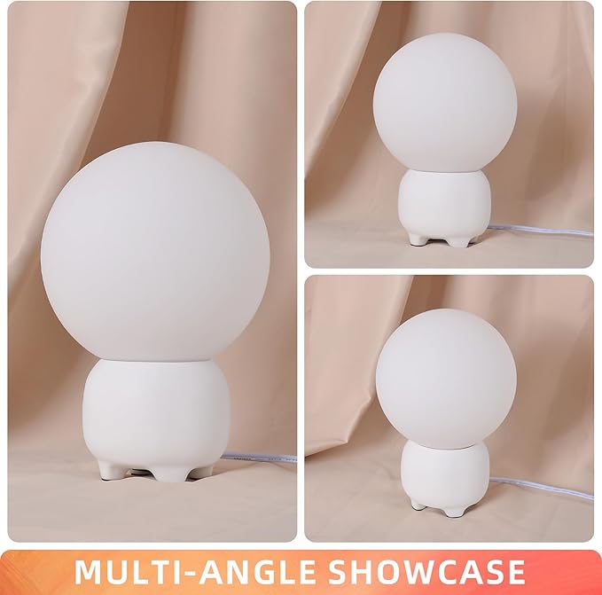 Arturesthome Bedside Table Lamp for Bedroom Nightstand Table Lamp for Living Room,White Night Stand Light Lamp with Round Shade,Modern Bedroom Lamp