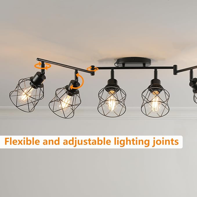 Dimmable 6 Light Plug in Ceiling Light,Black Plug in Track Lighting Kit with 16.5' Cord,Flexibly Rotatable Light Head,Modern Industrial Farmhouse Style(Bulbs Not Included)