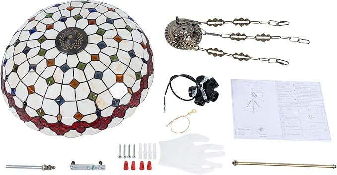 Vintage Pendant Light Fixtures, 20 Inch Stained Glass Hanging Lamp 100-240V Antique Style Ceiling Mount Fixture for Dining Room Living Room Kitchen Entryway-E26
