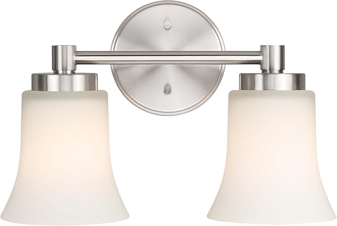 XiNBEi Lighting Bathroom Vanity Light, Modern Wall Light with Glass, Brushed Nickel 2 Light Bath Bar Light XB-W1235-2-BN
