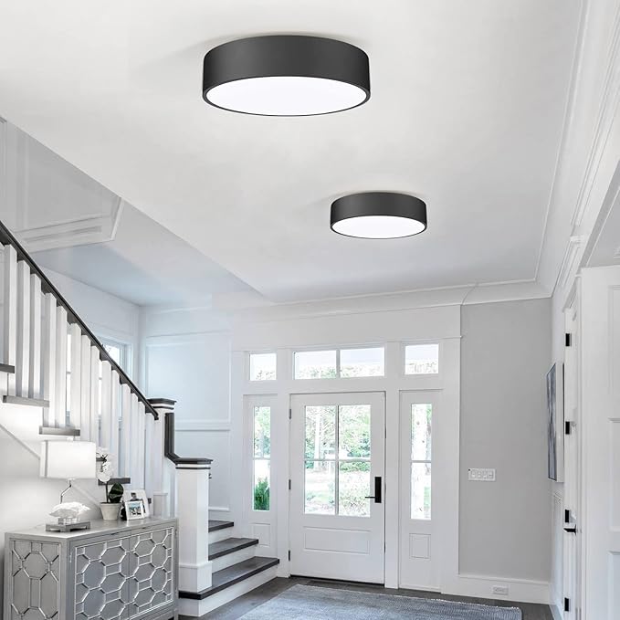Flush Mount Ceiling Light,11.8 inch 2-Light Close to Ceiling Light Fixture,Matte Black Indoor Lighting Fixtures Ceiling for Bedroom Foyer Kitchen Entryway,Closet and Hallway