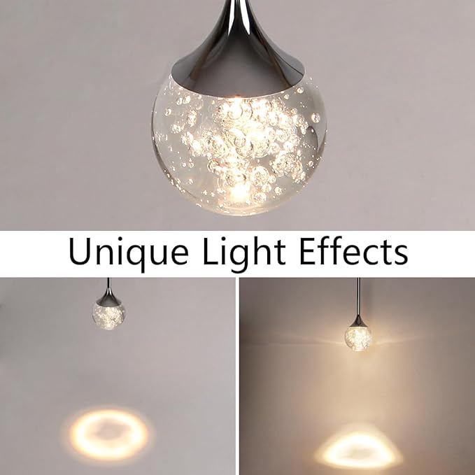 Modern Crystal Pendant Lighting for Kitchen Island Chrome Mini Globe Chandelier Bubble Crystal Dimmable LED Hanging Light Fixtures for Bedroom Bar Bathroom 2-Pack, 3000K