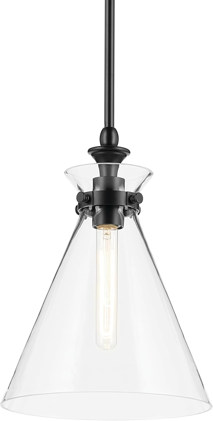 Kichler Laria 1-Light Pendant, Updated Traditional Light, Sloped Ceiling Compatible, for Kitchen with Clear Glass in Black (14.5" x 10.5"), 52774BKCLR
