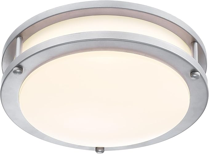 4 Pack 7.5 Inch Round Brushed Nickel Ceiling Light Fixture - Flush Mount LED Ceiling Lamp Set of Four 2700K/3000K/3500K/4000K/5000K Adjustable Brushed Nickel Bathroom LED Light for Bedroom 12W