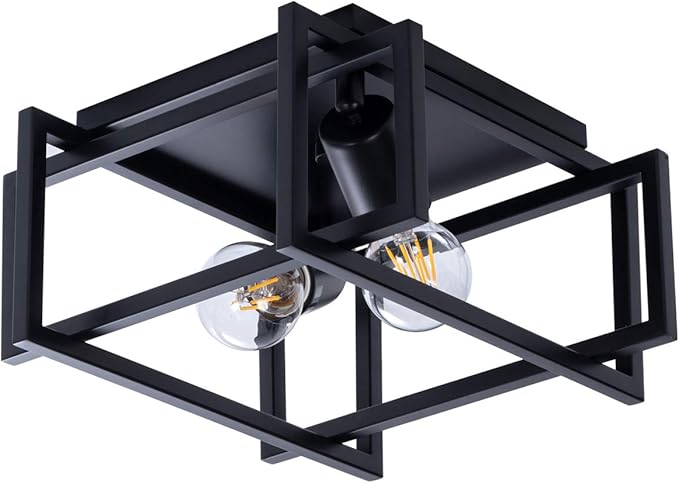 VILUXY Contemporary Rectangle Flush Mount Ceiling Light Fixture with Black Shade for Hallway, Entryway, Passway, Dining Room, Bedroom, Balcony Living Room Two-Light