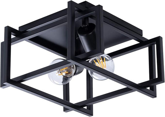 VILUXY Contemporary Rectangle Flush Mount Ceiling Light Fixture with Black Shade for Hallway, Entryway, Passway, Dining Room, Bedroom, Balcony Living Room Two-Light