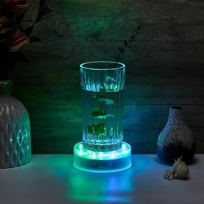 Simplelight 4 Inch Multicolor LED Light Base- Perfect for Glass Art, Ideal Led Display for Vases, Centerpieces-AA Batteries Included (4inch LED Vase Base Light, Color Changing), Set of 4