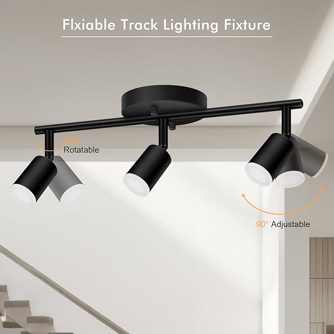 AUQUEE 3 Light Track Lighting Fixtures Ceiling, 12W/2700K Black Track Lighting with Acrylic Lampshade & Rotatable Light Heads, 20000hrs Lifespan, Modern LED Track Lights Ceiling for Kitchen/Hallyway