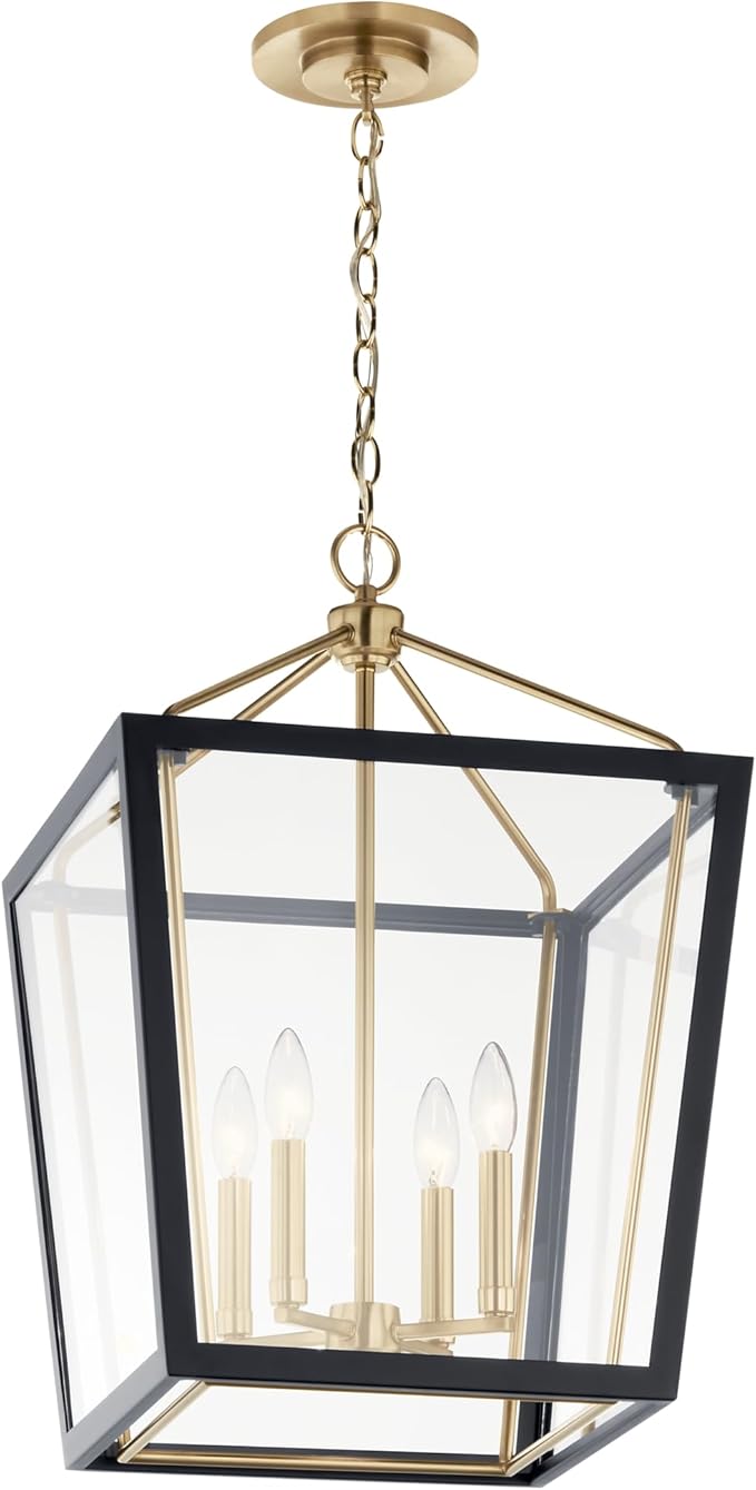 Kichler Delvin 4-Light Pendant, Updated Traditional Light with Clear Glass in Champagne Bronze and Black, for Foyer, Dining Room, Living Room, Office, Bedroom, or Kitchen, 52619CPZBK
