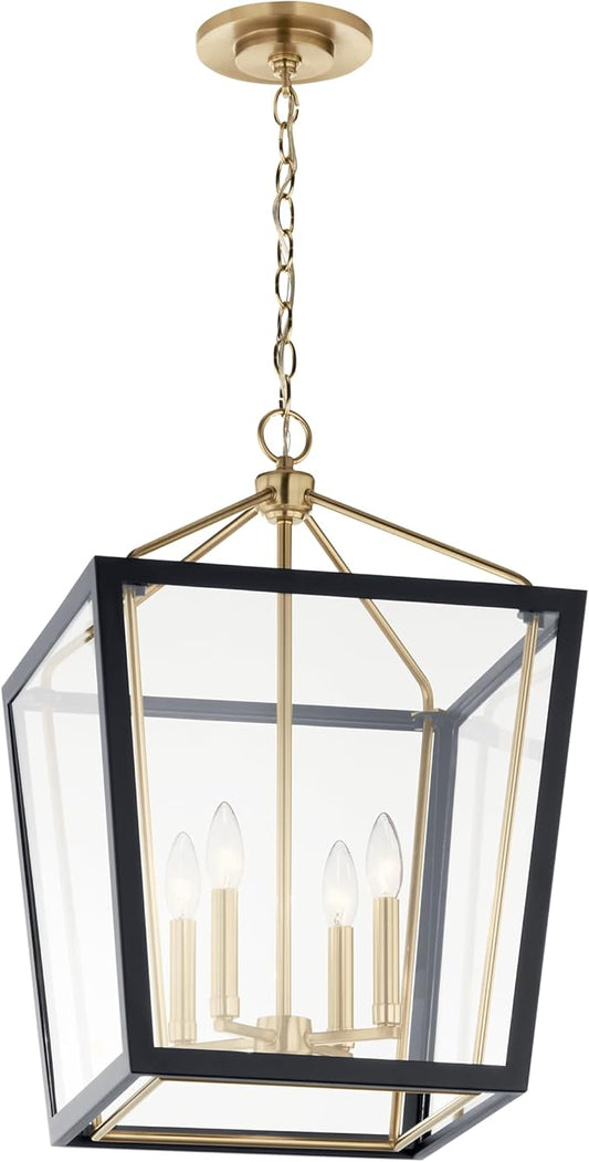Kichler Delvin 4-Light Pendant, Updated Traditional Light with Clear Glass in Champagne Bronze and Black, for Foyer, Dining Room, Living Room, Office, Bedroom, or Kitchen, 52619CPZBK