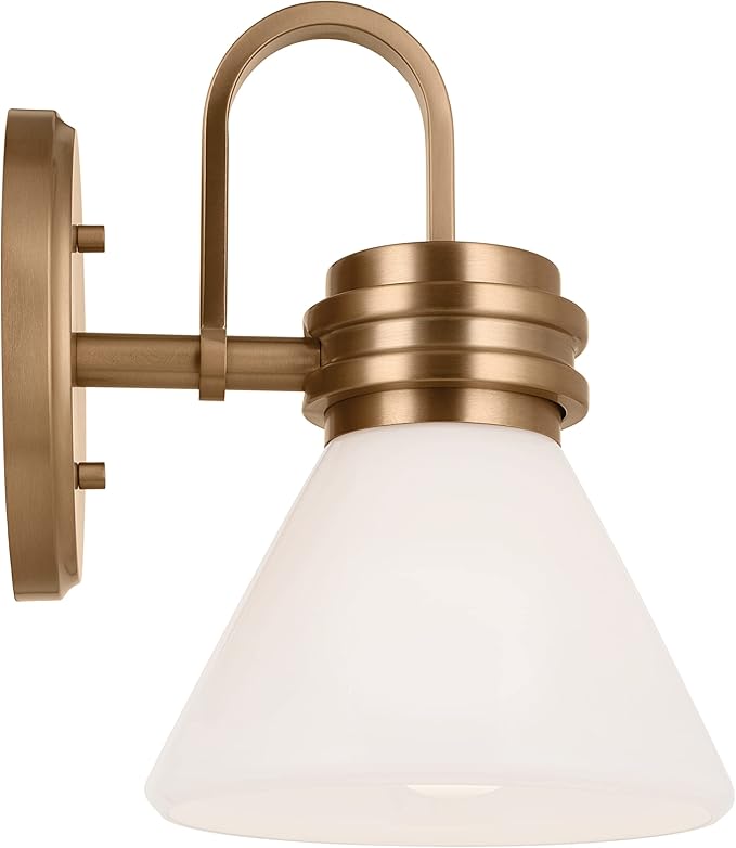 Kichler Farum 9.5 Inch 1 Light Wall Sconce with Opal Glass in Champagne Bronze, for Fireplace, Kitchen, Bedroom, Hallway, or Vanity, (7.25" W x 9.5" H), 55153CPZ