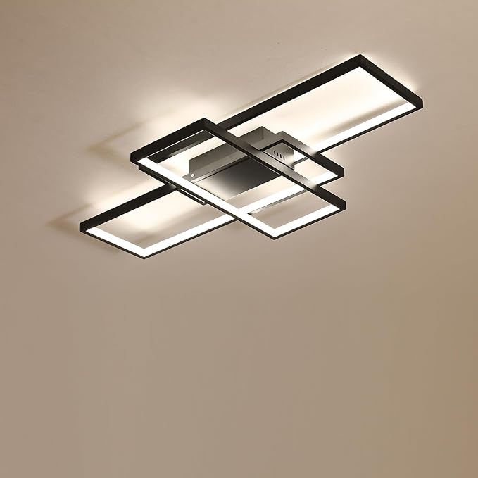 Dimmable with Remote Control LED Ceiling Light 3000K-7000K Flush Mount Luminaire Black Finished Chandelier for Living Room Dining Room Bedroom Kitchen (Black-VL17025-B-S)