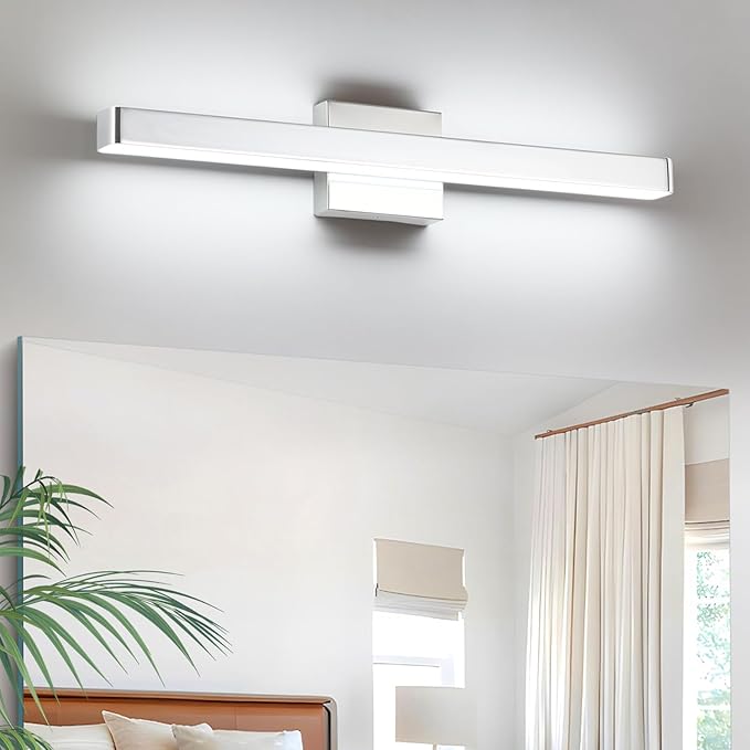 LED Modern Bathroom Vanity Light Fixtures (24-Inch, Cool White 6000K), Modern Acrylic Bathroom Wall Lighting Fixtures for Bathroom Over Mirror, Chrome