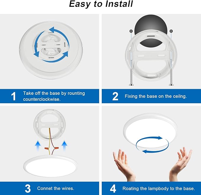 6 Pack 12 Inch Round LED Ceiling Light Fixture, 6500K Daylight Outdoor/Indoor Ceiling Light Fixture, 24W IP54 Waterproof Flat Round White Ceiling Lamp for Living Room Laundry Bedroom Hallway