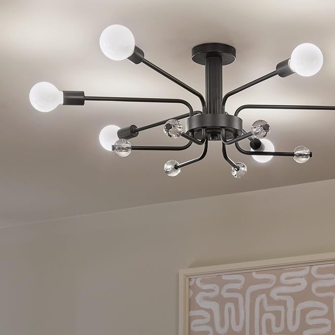 KICHLER Ocala 52602BK Flush Mount 6-Light 41.25˝ with Clear Crystal in Black