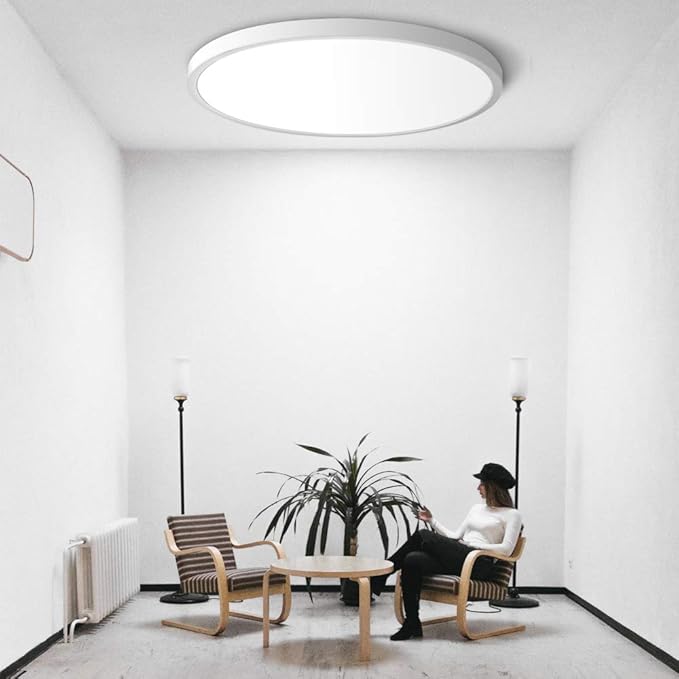 LED Flush Mount Ceiling Light Fixture, 5000K Daylight White 24W(240W Equivalent) 12 Inch Flat Modern Ceiling Lighting, 3200LM Ceiling Lamp for Bathroom Porch, Kitchen, Bedroom, Living Room, Hallway
