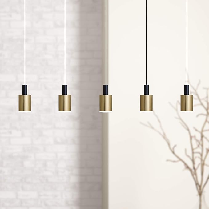 Virgo 5 Mini Pendant Lighting Black-Brass - LED Hanging Light Fixture for Kitchen Island, Bar, Foyer - Cluster Pendants - Dimmable, Adjustable Wire, Lamp Bulb Included