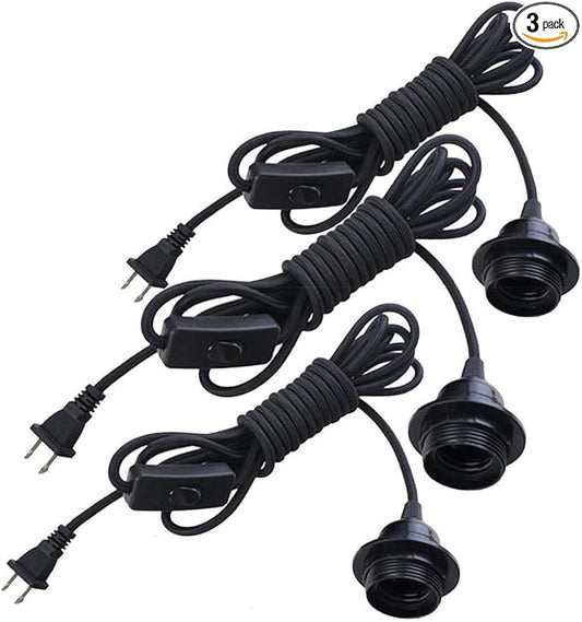 FadimiKoo Pendant Light Kit, E26/E27 Lamp Kit, Vintage Edison Hanging Pendant Light Cord Kit with On/Off Switch UL Listed, 3 Pack, 13.2 FT Each