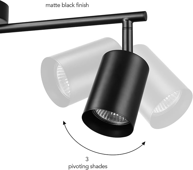 Globe Electric 64000091 21" 3-Light Track Lighting, Matte Black, Pivoting Shades, Ceiling Lamp for Bedroom, Kitchen, Hallway, Bathroom, Den, Dining Room, Home Décor
